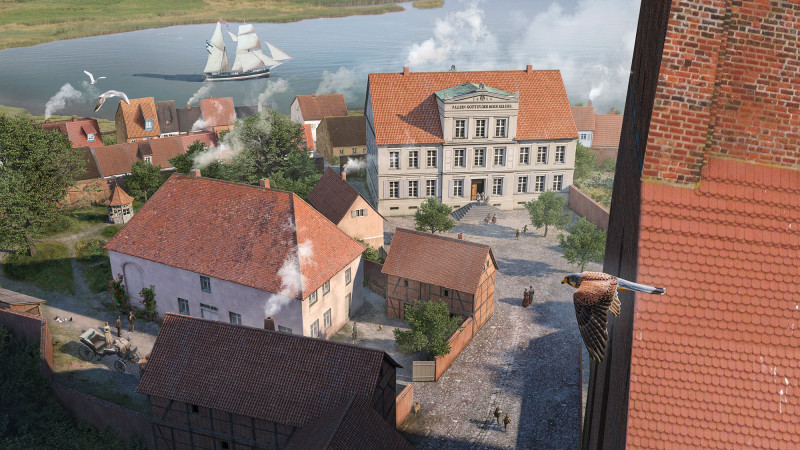 Papenhof mit neuem Schulhaus in der zweiten Hälfte des 19. Jahrhunderts.